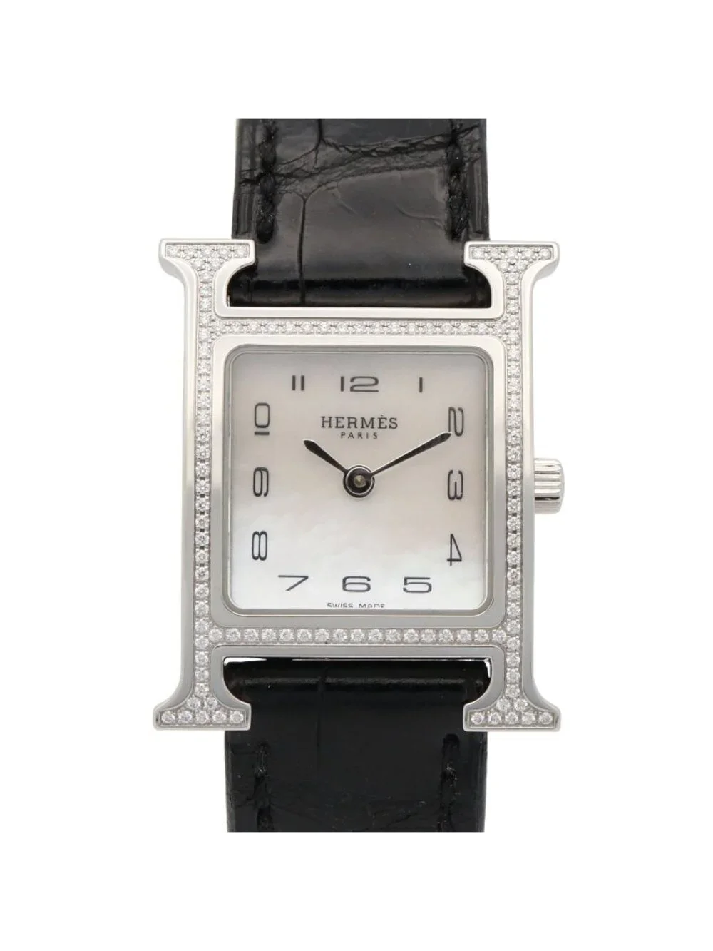Hermes Watch H Diamond Bezel White Shell Stainless Steel